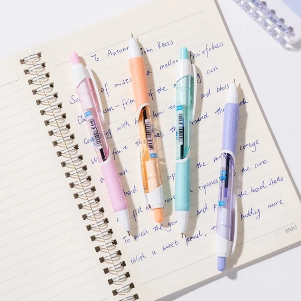 Ручка шариков. автоматическая Deli (EQ46) ассорти d=0.7мм син. черн. кор.карт. игловидный пиш. наконечник резин. манжета