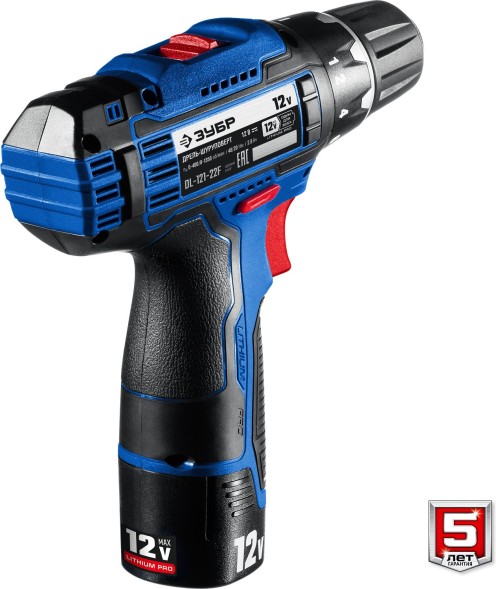 Дрель-шуруповерт Зубр DL-121-22F аккум. патрон:быстрозажимной (кейс в комплекте)