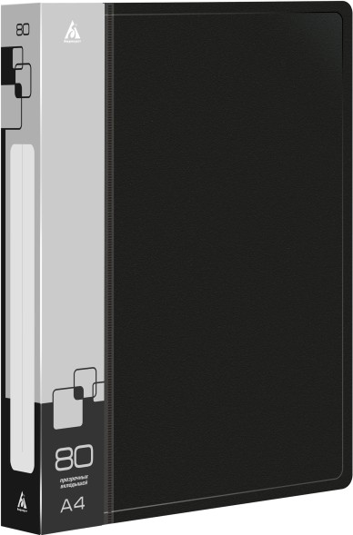 Папка с 80 прозр.вклад. Бюрократ -BPV80BLCK A4 пластик 0.8мм торц.карм с бум. встав черный