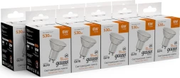 Лампа светодиодная Gauss Basic 6Вт цок.:GU10 софит св.свеч.теп.св./дневн. (10106162)