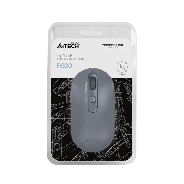 Мышь A4Tech Fstyler FG20 пепельный/синий оптическая (2000dpi) беспроводная USB для ноутбука (4but)