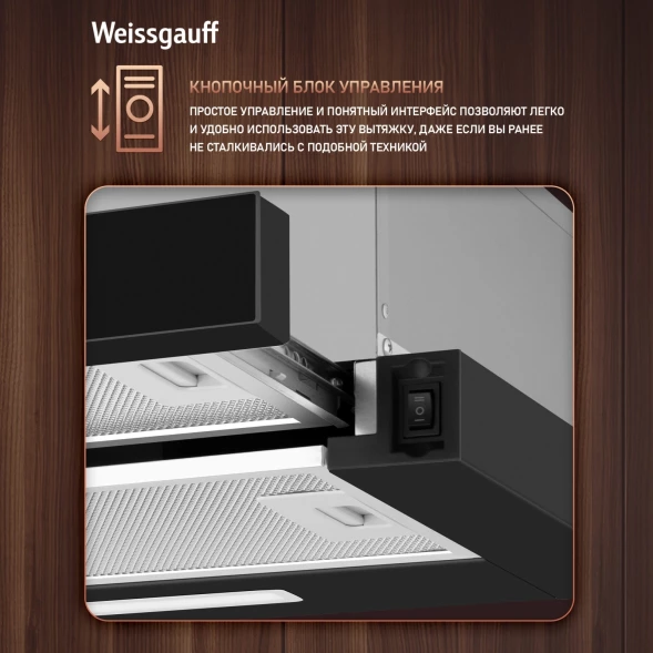 Вытяжка встраиваемая Weissgauff TEL 500 Glass черный управление: кулисные переключатели (1 мотор)