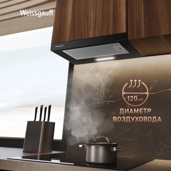 Вытяжка встраиваемая Weissgauff TEL 500 Glass черный управление: кулисные переключатели (1 мотор)