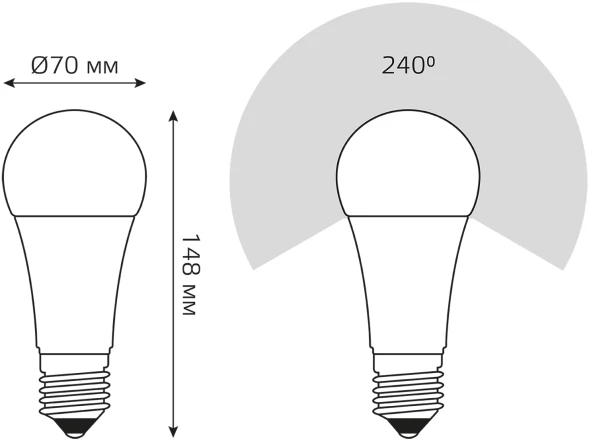 Лампа светодиодная Gauss A70 22Вт цок.:E27 груша 220B св.свеч.бел.теп. (упак.:10шт) (102502122)