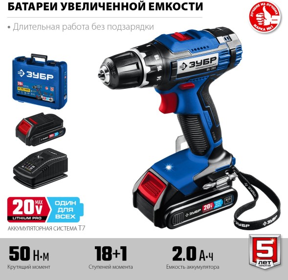 Дрель-шуруповерт Зубр DL-201-22 аккум. патрон:быстрозажимной (кейс в комплекте)