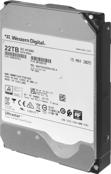 Жесткий диск WD SATA-III 22TB 0F48278/0F62785 WUH722422ALE6L4 Server Ultrastar DC HC580 (7200rpm) 512Mb 3.5&amp;quot;