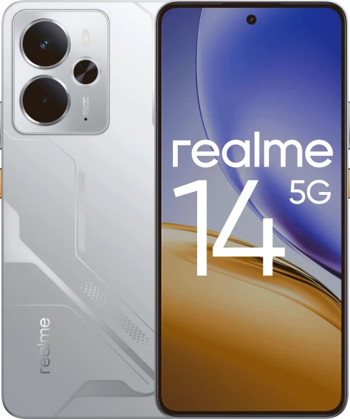 Смартфон Realme RMX5070 14 5G 256Gb 12Gb серебристый моноблок 3G 4G 2Sim 6.67&amp;quot; 1080x2400 Android 15 50Mpix 802.11 a/b/g/n/ac/ax NFC GPS GSM900/1800 GSM1900 Protect