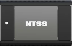 Шкаф коммутационный NTSS (NTSS-W6U6060GS-BL) настенный 6U 570x600мм пер.дв.стекл 60кг черный 500мм 18.8кг 220град. 370мм IP20 сталь
