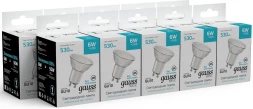 Лампа светодиодная Gauss Basic 6Вт цок.:GU10 софит св.свеч.бел.нейт. (10106262)