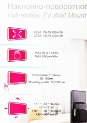 Кронштейн для телевизора Ultramounts UM860 черный 13&amp;quot;-27&amp;quot; макс.20кг настенный поворот и наклон