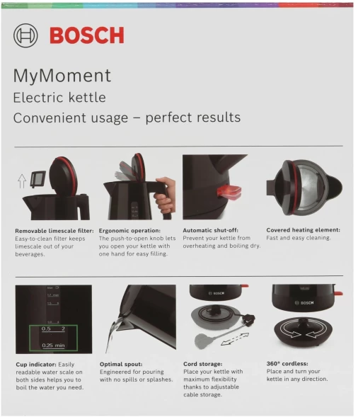 Чайник электрический Bosch TWK1M123 1.7л. 2400Вт черный корпус: пластик