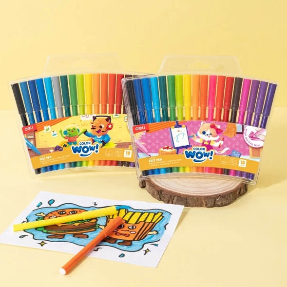 Фломастеры Deli EC165-18 Colorwow круг. пулевидный пиш. наконечник Вентилируемый смываемые 18цв. (18шт.)