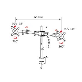 Кронштейн для мониторов Cactus CS-VM-D29-AL серебристый 13&amp;quot;-27&amp;quot; макс.8кг настольный поворот и наклон