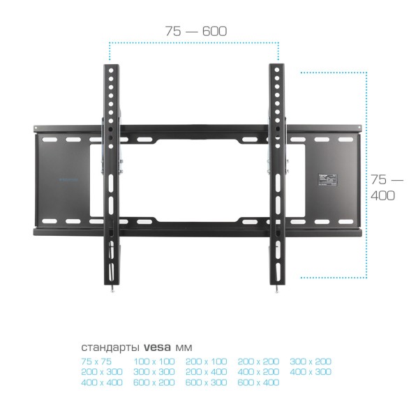 Кронштейн для телевизора Kromax IDEAL-102 черный 32&amp;quot;-90&amp;quot; макс.40кг настенный наклон