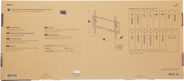 Кронштейн для телевизора Hama R1 118161 черный 32&amp;quot;-65&amp;quot; макс.30кг настенный наклон
