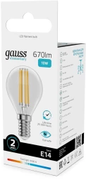 Лампа филам. Gauss Filament 10Вт цок.:E14 шар 220B св.свеч.бел.нейт. (упак.:10шт) (52120)