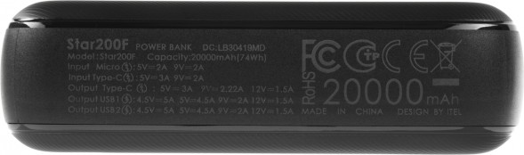 Мобильный аккумулятор Itel Star 200F 20000mAh QC3.0/PD3.0/PE2.0 22.5W 5A 2xUSB-A/USB-C черный