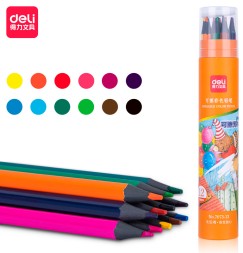 Карандаши цв. Deli 7073-12 пластик 12цв. туба пл. ластик