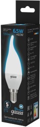 Лампа светодиодная Gauss 104101307 6.5Вт цок.:E14 свеча 220B 6500K св.свеч.бел.хол. (упак.:10шт)