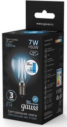 Лампа светодиодная Gauss Filament 7Вт цок.:E14 шар 220B 4100K св.свеч.бел.нейт. (упак.:1шт) (105801207-S)