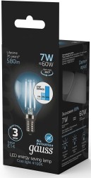 Лампа светодиодная Gauss Filament 7Вт цок.:E14 шар 220B 4100K св.свеч.бел.нейт. (упак.:1шт) (105801207-S)
