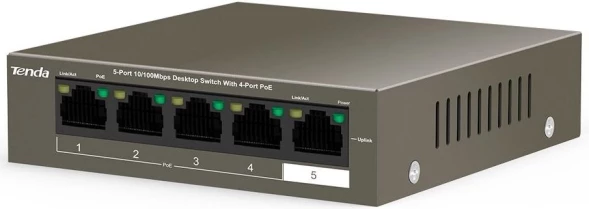 Коммутатор Tenda TEF1105P-4-63W (L2) 5x100Мбит/с 4PoE 58W неуправляемый