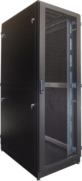 Шкаф серверный ЦМО (ШТК-М-42.8.12-48АА-9005) напольный 42U 800x1200мм пер.дв.перфор. задн.дв.перфор.2-хст. направл.под закл.гайки 1200кг черный 1055мм 176кг 180град. 2030мм IP20 металл
