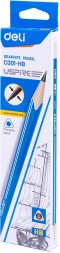 Карандаш ч/г Deli EC001-HB Uspire HB трехгран. тополь карт.кор. (12шт) ластик