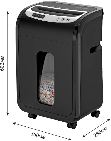 Шредер Cactus CS-SH-G6 черный/серебристый (секр.P-5) фрагменты 16лист. 30лтр. скрепки скобы пл.карты CD