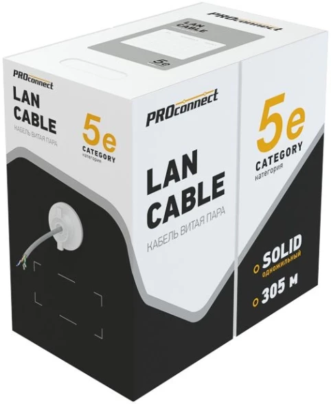 Кабель информационный PROconnect 01-0043-3 кат.5E UTP 4 пары 24AWG PVC внутренний 305м серый