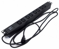 Блок распределения питания Hyperline SHE19-8IEC-2.5IEC гор.размещ. 8xC13 базовые 10A C14 2.5м