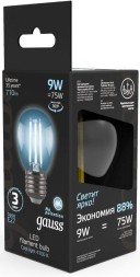 Лампа филам. Gauss 9Вт цок.:E27 шар 220B 4100K св.свеч.бел.нейт. G45 (упак.:10шт) (105802209)