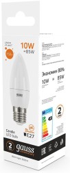 Лампа светодиодная Gauss Elementary 30210 10Вт цок.:E27 свеча 220B 3000K св.свеч.бел.теп. (упак.:10шт)