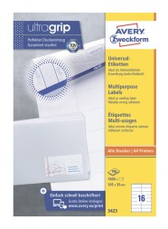 Этикетки Avery Zweckform 3423 A4 105x35мм 16шт на листе/70г/м2/100л./белый матовое самоклей. универсальная