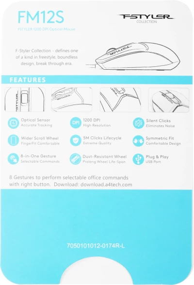 Мышь A4Tech Fstyler FM12S черный оптическая (1200dpi) silent USB (3but)