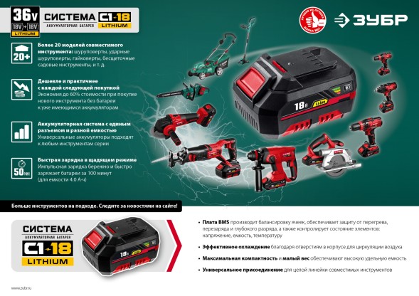 Электрическая цепная пила Зубр ПЦЛ-3635-42 дл.шины:14&amp;quot; (35cm) 2аккум. 4Ач ЗУ
