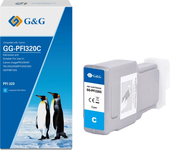 Картридж струйный G&amp;amp;G GG-PFI320C PFI-320C голуб.пигм. (300мл) для Canon imagePrograf TM-200/200MFP/205/300/300MFP/305