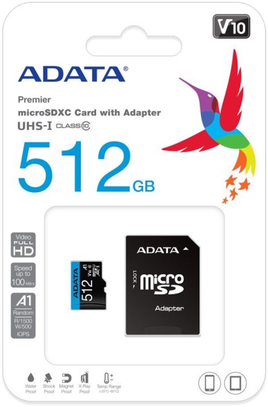 Флеш карта microSDXC 512GB A-Data AUSDX512GUICL10A1-RA1 Premier Pro + adapter