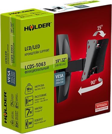 Кронштейн для телевизора Holder LCDS-5063 черный 19&amp;quot;-32&amp;quot; макс.30кг настенный поворот и наклон
