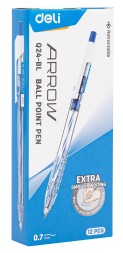 Ручка шариков. автоматическая Deli Arrow EQ24-BL прозрачный/белый d=0.7мм син. черн.
