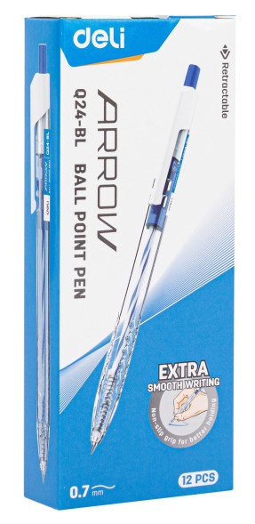 Ручка шариков. автоматическая Deli Arrow EQ24-BL прозрачный/белый d=0.7мм син. черн.