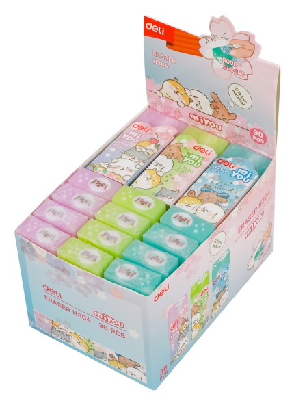 Ластик Deli EH304 прямоугольный 60x24x12мм ассорти индивидуальная картонная упаковка