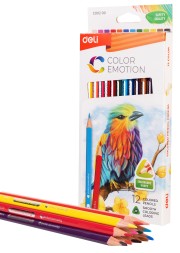 Карандаши цв. Deli EC00200 Color Emotion трехгран. липа 12цв. коробка/европод. (12шт)