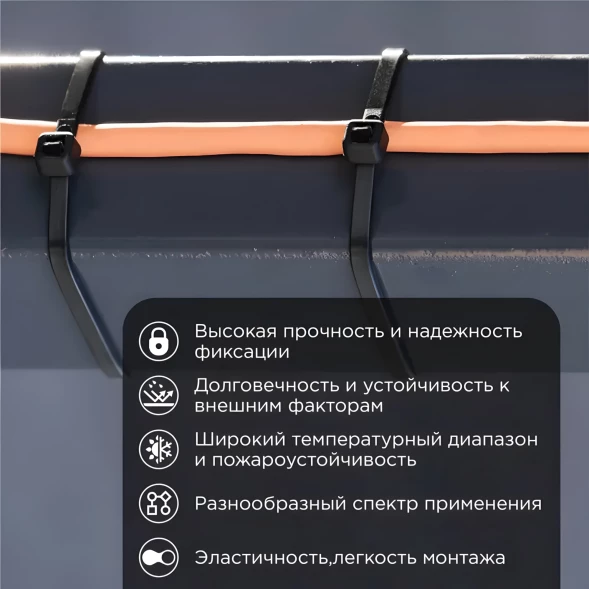 Стяжка пластиковая Rexant 07-0301 300x3.6мм (упак:100шт) нейлон внешний (-30/+80) черный