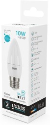 Лампа светодиодная Gauss Elementary 30220 10Вт цок.:E27 свеча 220B 4100K св.свеч.бел.нейт. (упак.:10шт)