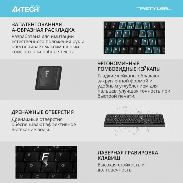Клавиатура A4Tech Fstyler FKS10 черный/серый USB