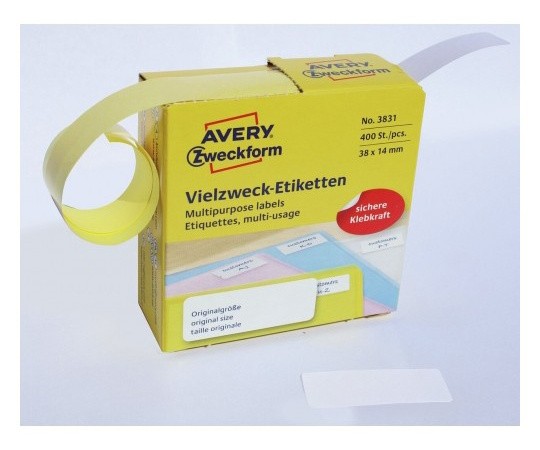 Этикетки Avery Zweckform 3831 38x14мм 400шт на листе/70г/м2/белый самоклей. универсальная
