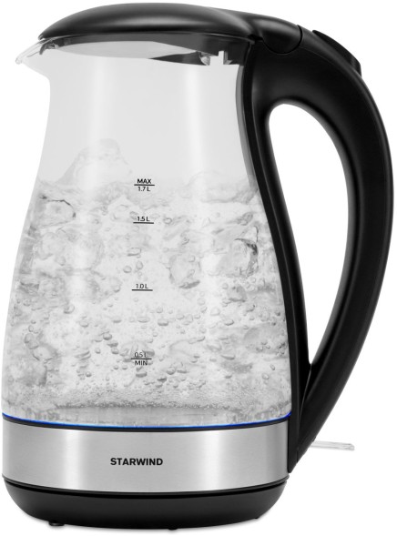 Чайник электрический Starwind SKP3039 1.7л. 2200Вт черный корпус: стекло/пластик