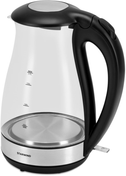Чайник электрический Starwind SKP3039 1.7л. 2200Вт черный корпус: стекло/пластик