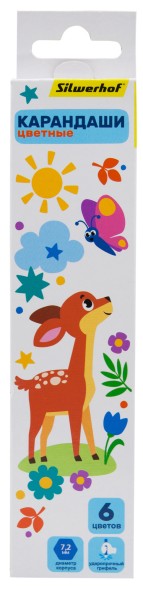 Карандаши цв. Silwerhof Веселые друзья 2.65мм шестигран. дерево ассорти 6цв. коробка/европод.